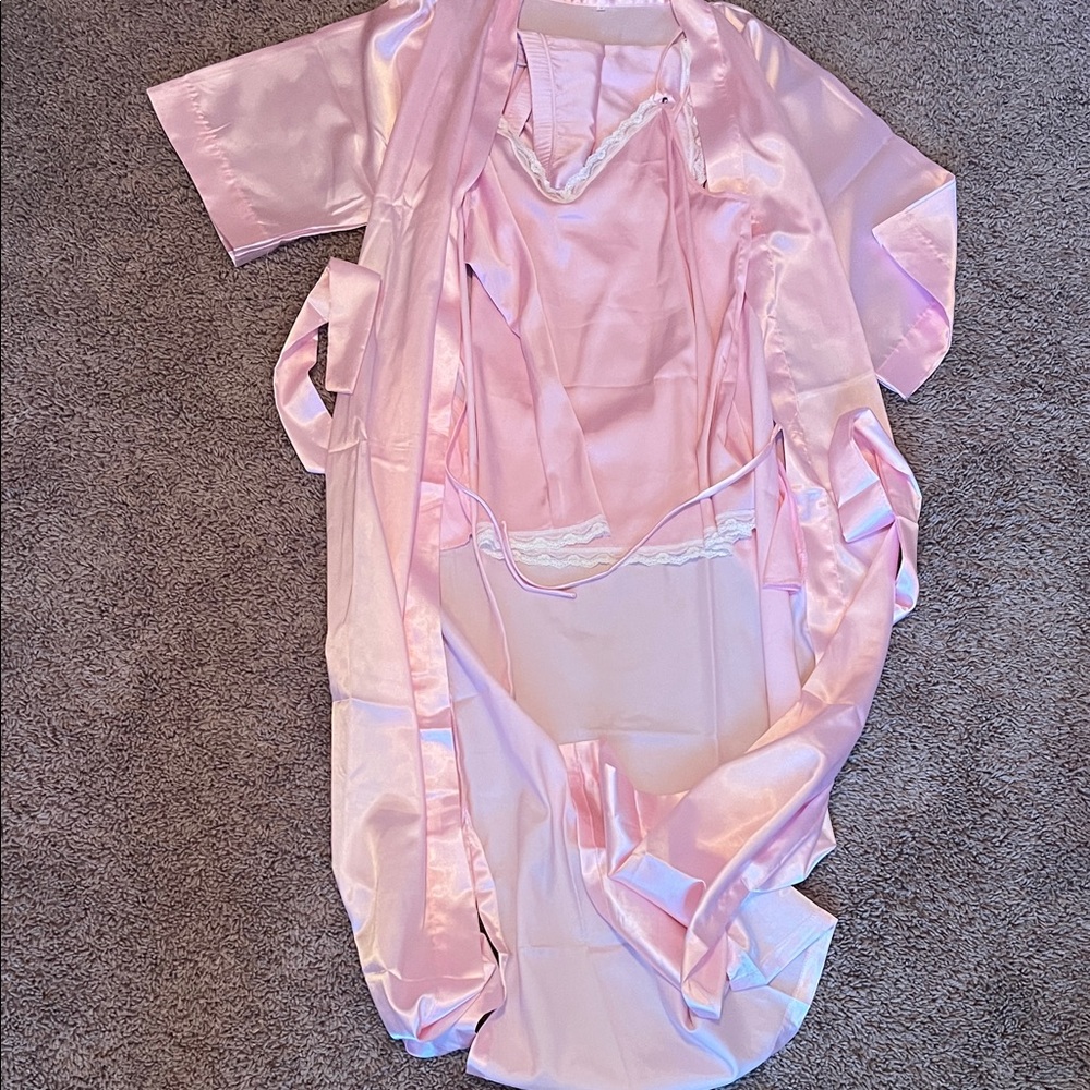 Luxurious Satin Pink Robe and tank and short Set